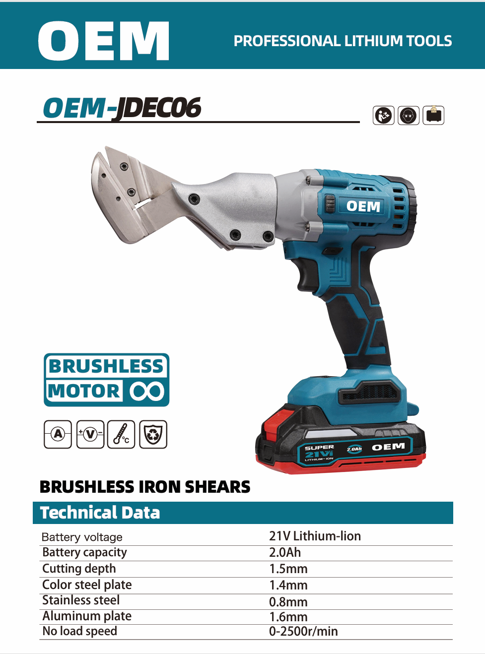 Tijeras de metal inalámbricas OEM-JDECO6