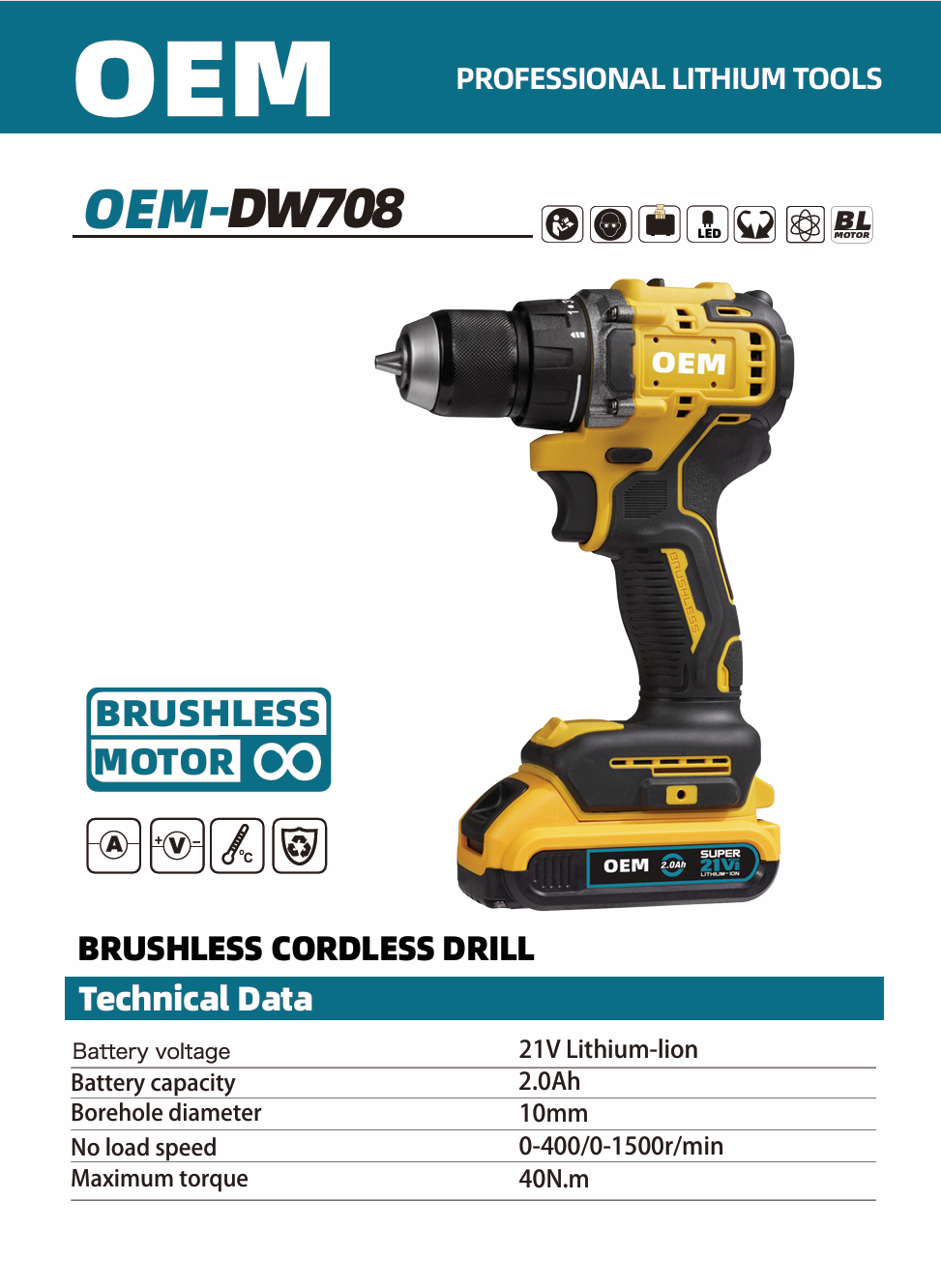 taladro inalambrico brushless​ OEM-DW708