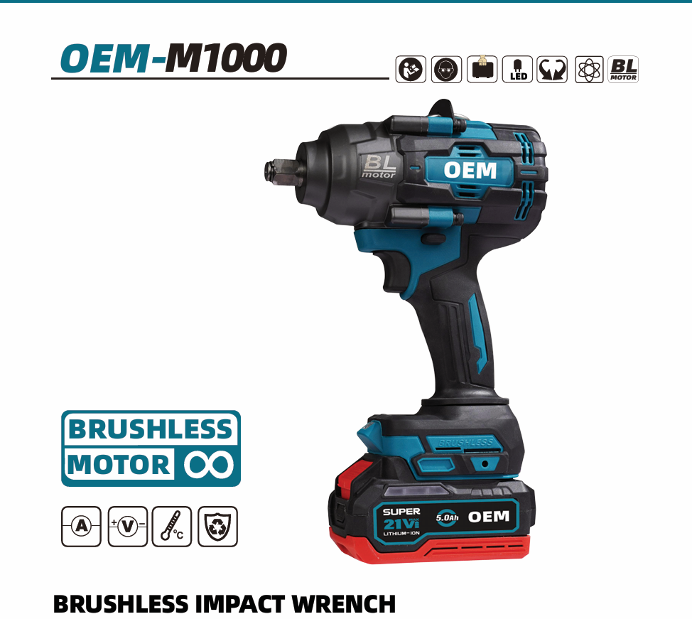 llave de impacto alto torquer OEM-M1000 de 1000 Nm con batería de iones de litio