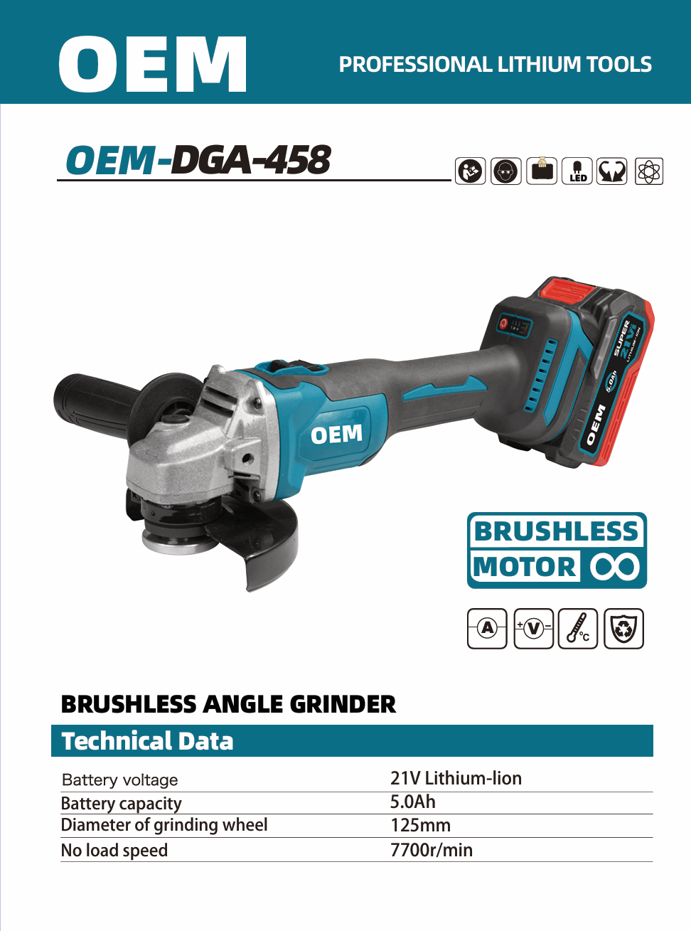amoladora angular inalambrica OEM-DGA-458